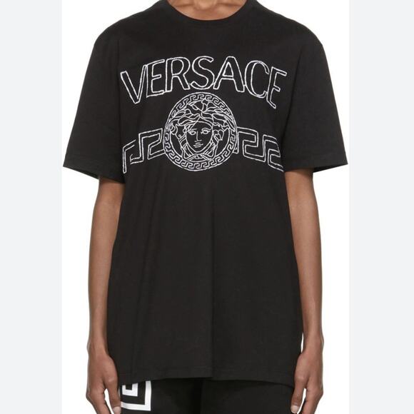 Versace Black Embroidered Medusa Logo T-Shirt Size 5XL